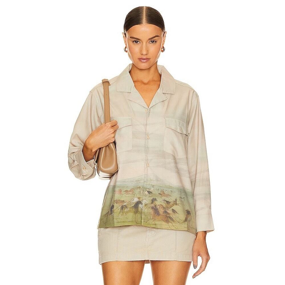 Free People Found Western Horse Wildlife Field Long Sleeve‎ Shirt Large Unisex